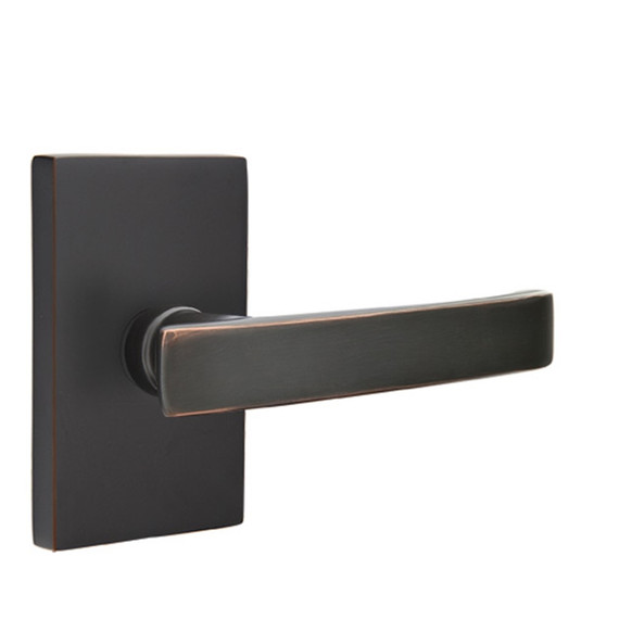 Emtek 5212-GV-US10B Geneva Door Lever Privacy Set With Modern Rectangular Rosette Oil Rubbed Bronze