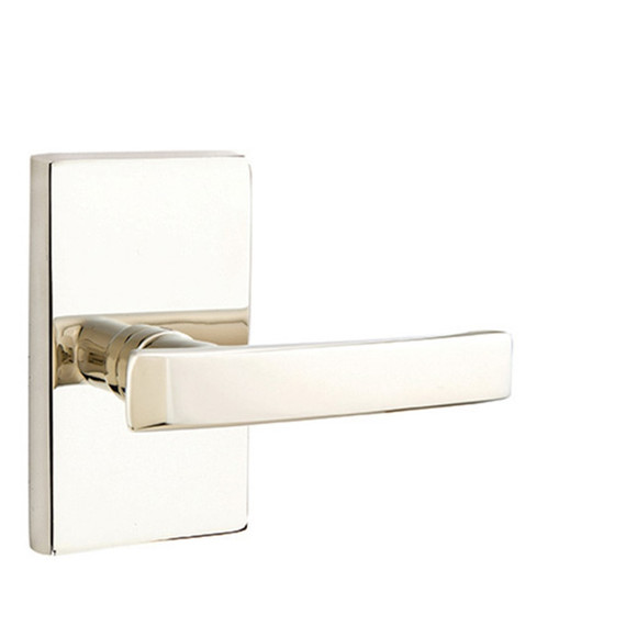 Emtek 5212-GV-US14 Geneva Door Lever Privacy Set With Modern Rectangular Rosette Polished Nickel