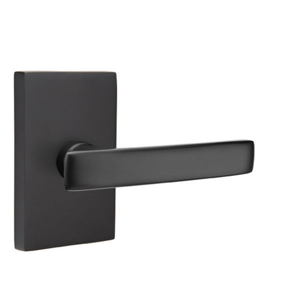 Emtek 5212-GV-US19 Geneva Door Lever Privacy Set With Modern Rectangular Rosette Flat Black