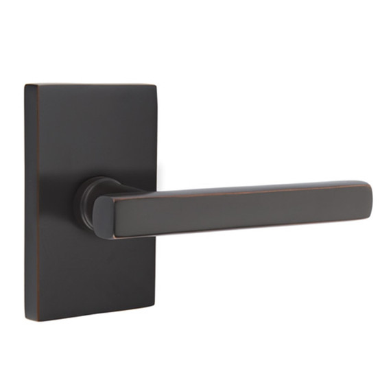 Emtek 5212-FRL-US10B Freestone Door Lever Privacy Set With Modern Rectangular Rosette Oil Rubbed Bronze