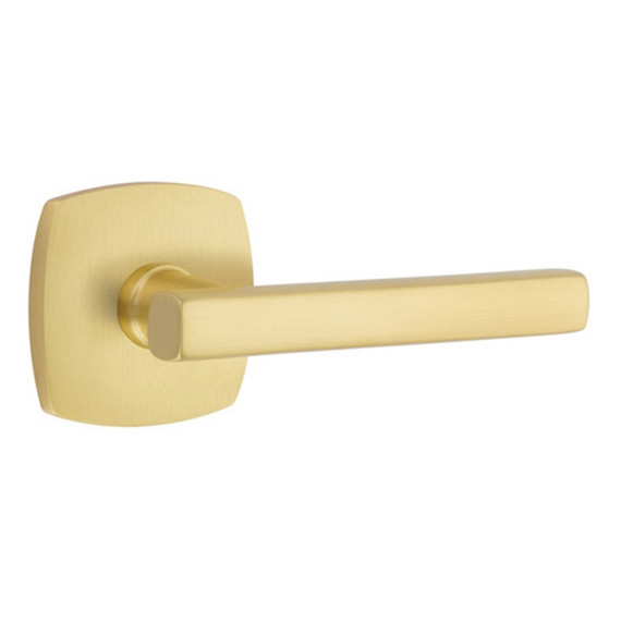 Emtek 5326-FRL-US4 Freestone Door Lever Privacy Set With Urban Modern Rosette Satin Brass