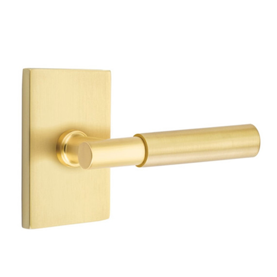 Emtek 5212-MYL-US4 Myles Door Lever Privacy Set With Modern Rectangular Rosette Satin Brass
