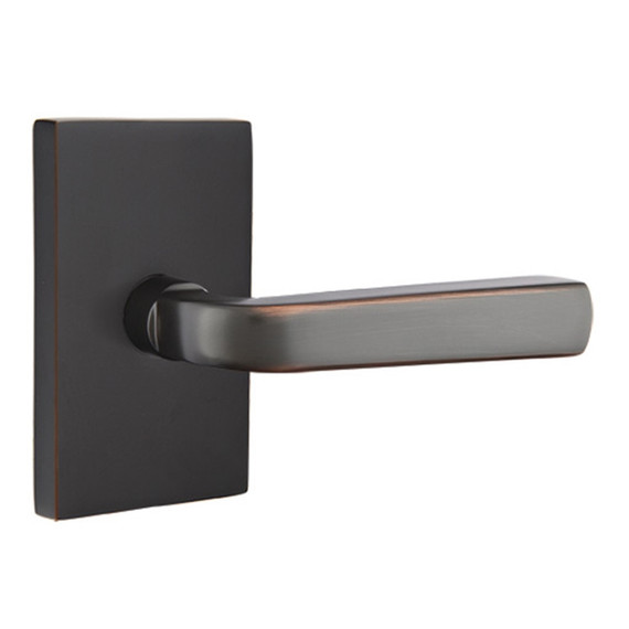 Emtek 5212-SIO-US10B Sion Door Lever Privacy Set With Modern Rectangular Rosette Oil Rubbed Bronze