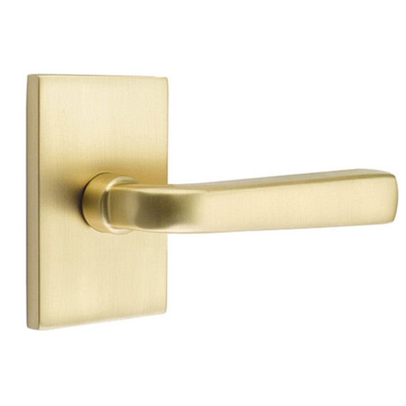 Emtek 5212-SIO-US4 Sion Door Lever Privacy Set With Modern Rectangular Rosette Satin Brass