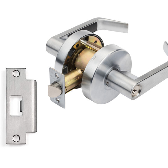 Dynasty Hardware AUG-05-26D Grade 2 Commercial Duty Storeroom Function Keyed Lever Lockset, ADA, Satin Chrome Finish