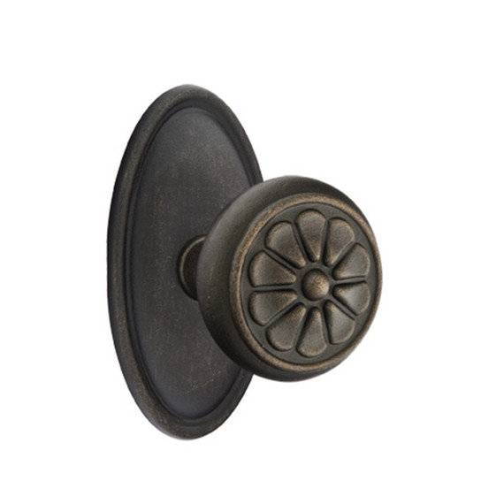 Emtek 71014-PT-MB Petal Lost Wax Door Knob Passage Set With #14 Rosette Medium Bronze