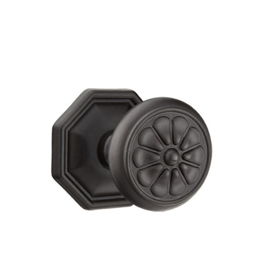 Emtek 72015-PT-FB Petal Lost Wax Door Knob Privacy Set With #15 Rosette Flat Black Bronze
