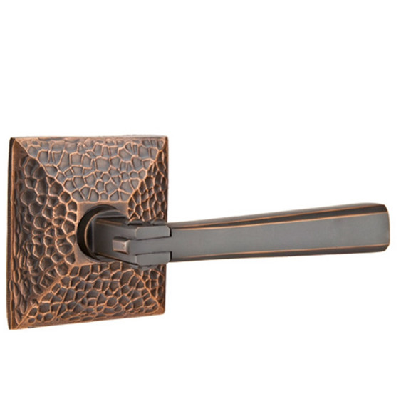 Emtek 5206-AC-US10B Arts & Crafts Door Lever Privacy Set With Hammered Rosette Oil Rubbed Bronze