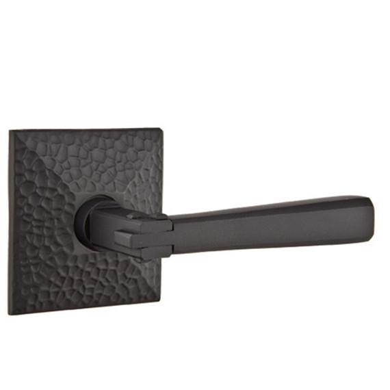 Emtek 5206-AC-US19 Arts & Crafts Door Lever Privacy Set With Hammered Rosette Flat Black