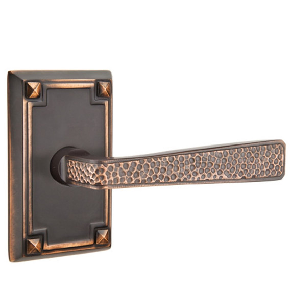 Emtek 5105-HM-US10B Hammered Arts & Crafts Door Lever Passage Set With Arts & Crafts Rosette Oil Rubbed Bronze
