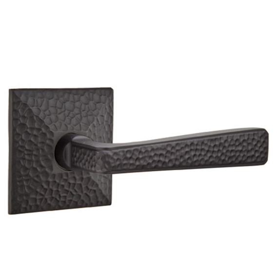 Emtek 5106-HM-US19 Hammered Arts & Crafts Door Lever Passage Set With Hammered Rosette Flat Black