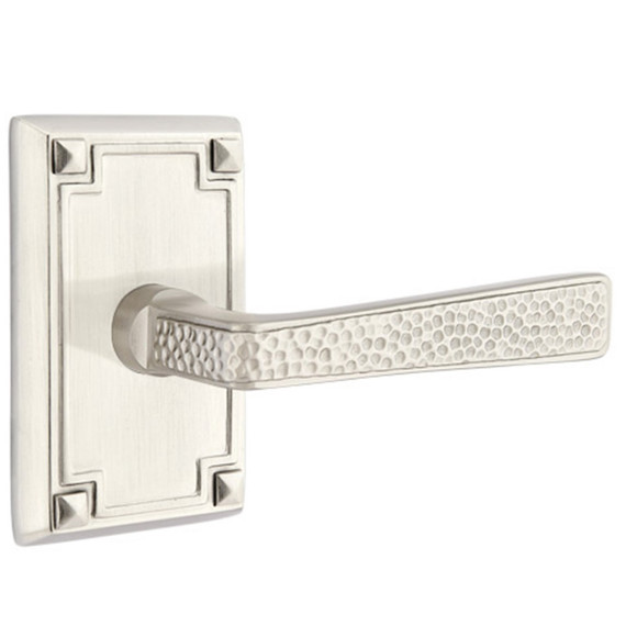 Emtek 5205-HM-US15 Hammered Arts & Crafts Door Lever Privacy Set With Arts & Crafts Rosette Satin Nickel