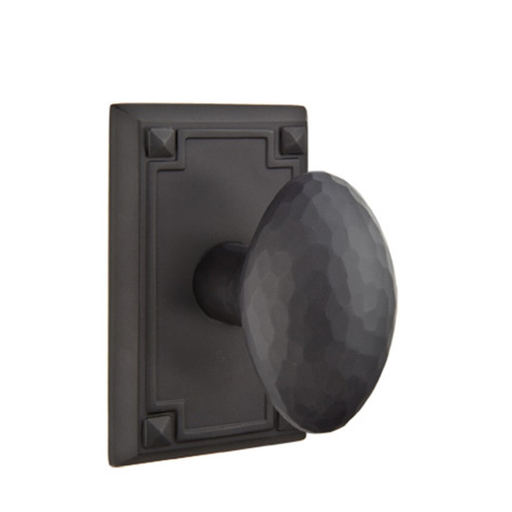 Emtek 5205-HE-US19 Hammered Egg Door Knob Privacy Set With Arts & Crafts Rosette Flat Black