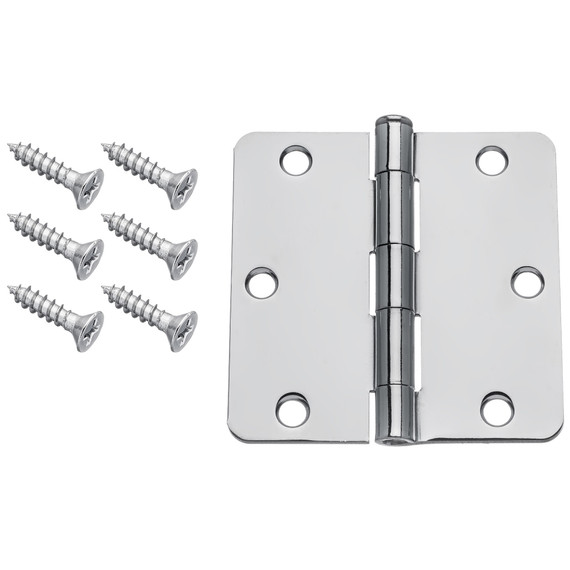 Dynasty Hardware 3-1/2" Door Hinges 1/4" Radius Corner, Polished Chrome