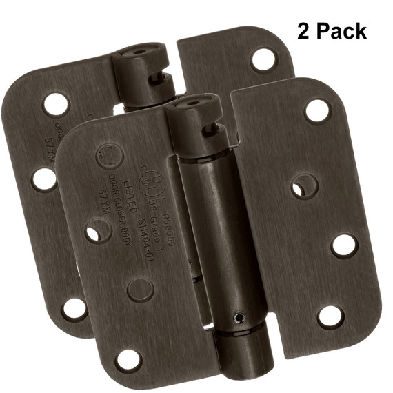 Dynasty Hardware 4" x 4" Mortise Spring Hinge with 5/8" Radius Corners, Oil Rubbed Bronze - Pack Of 2 Hinges