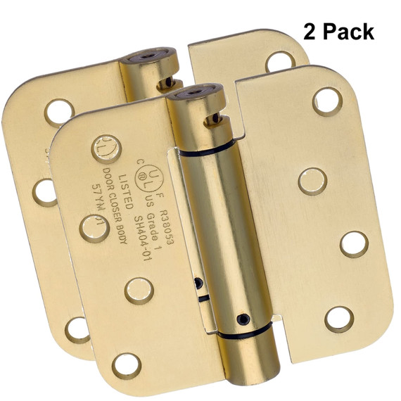 Dynasty Hardware 4" x 4" Mortise Spring Hinge with 5/8" Radius Corners, Satin Brass - Pack Of 2 Hinges