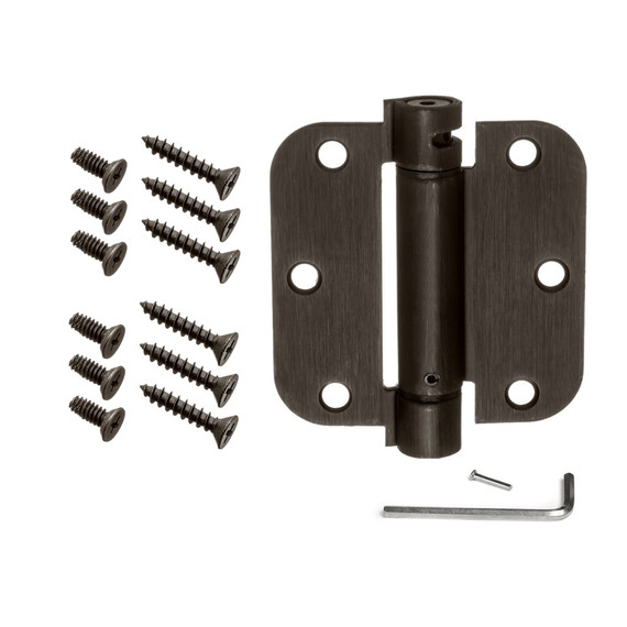 Dynasty Hardware 3-1/2" x 3-1/2" Mortise Spring Hinge with 5/8" Radius Corners, Oil Rubbed Bronze - Pack Of 2 Hinges