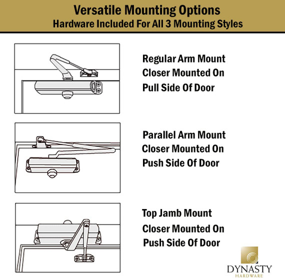 Dynasty Hardware 1614-ALUM Grade 1 Door Closer, Size 1-4, ADA Compliant Aluminum