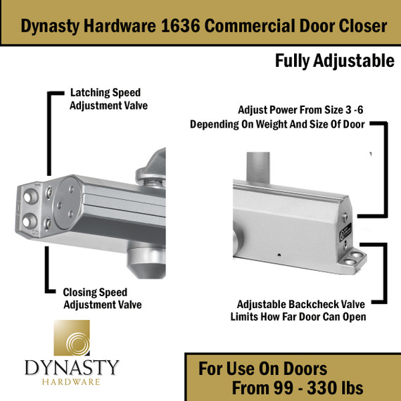 Dynasty Hardware 1636-ALUM Grade 1 Door Closer, Size 3-6, Sprayed Aluminum
