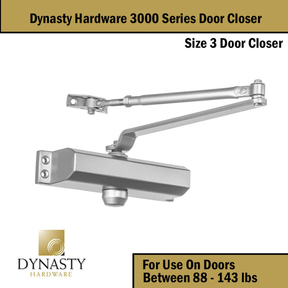 Dynasty Hardware 3000-ALUM Commercial Grade Door Closer, Size 3 Spring, Aluminum