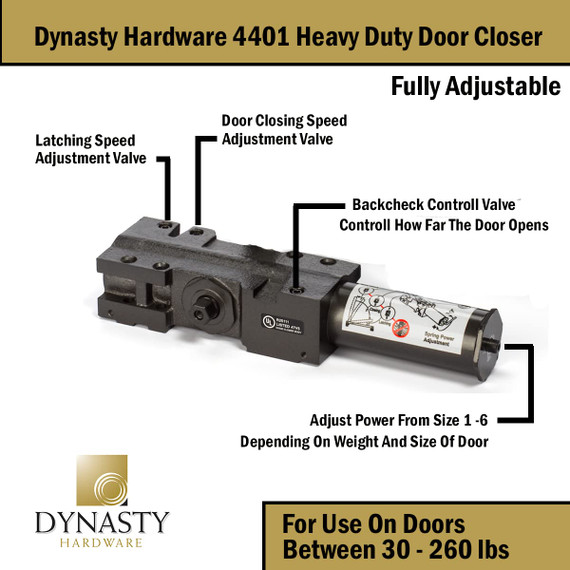 Dynasty Hardware 4401-DURO Surface Mount Heavy Duty Commercial Door Closer Brown