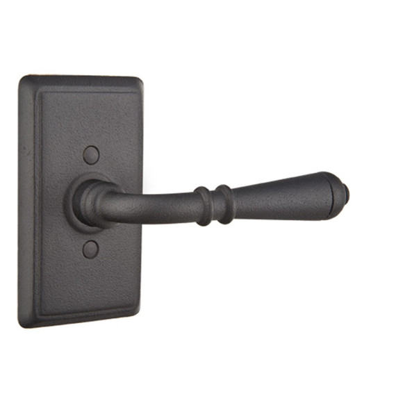 Emtek 7103-N-FBS Normandy Door Lever Passage Set With Wrought Steel #3 Rosette Flat Black Steel