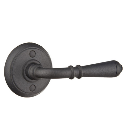 Emtek 7202-N-FBS Normandy Door Lever Privacy Set With Wrought Steel #2 Rosette Flat Black Steel