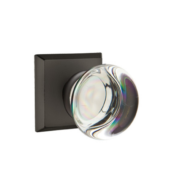 Emtek 7061-PC-FB Providence Crystal Door Knob Dummy Set With Sandcast Bronze #6 Rosette Flat Black