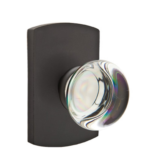 Emtek 7100-PC-FB Providence Crystal Door Knob Passage Set With Sandcast Bronze #4 Rosette Flat Black