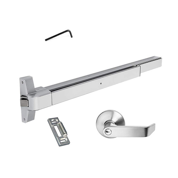 Dynasty Hardware Push Bar Panic Exit Device Aluminum, With Exterior Lever