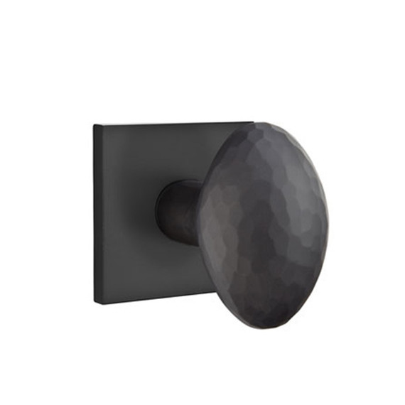 Emtek 5050-HE-US19 Hammered Egg Door Knob Dummy Set With Square Rosette Flat Black