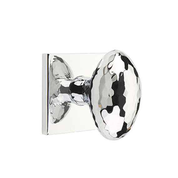 Emtek 5050-HE-US26 Hammered Egg Door Knob Dummy Set With Square Rosette Polished Chrome