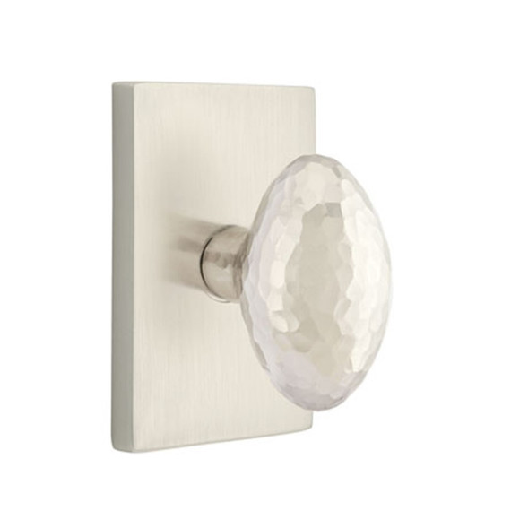 Emtek 5052-HE-US15 Hammered Egg Door Knob Dummy Set With Modern Rectangular Rosette Satin Nickel