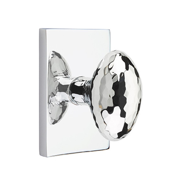 Emtek 5052-HE-US26 Hammered Egg Door Knob Dummy Set With Modern Rectangular Rosette Polished Chrome