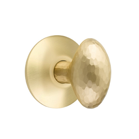 Emtek 5057-HE-US4 Hammered Egg Door Knob Dummy Set With Modern Rosette Satin Brass