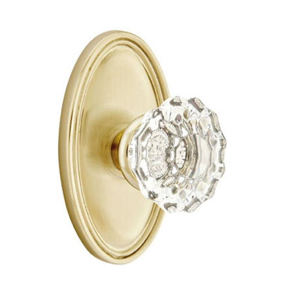Emtek 8220-AS-US4 Astoria Clear Crystal Door Knob Privacy Set With Oval Rosette Satin Brass