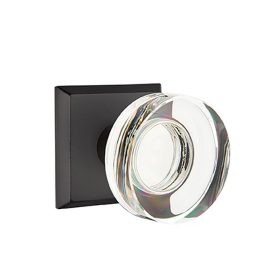 Emtek 7061-MDC-FB Modern Disc Crystal Door Knob Dummy Set With Sandcast Bronze #6 Rosette Flat Black