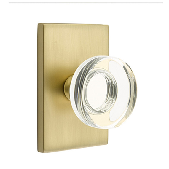 Emtek 5052-MDC-US4 Modern Disc Door Knob Dummy Set With Modern Rectangular Rosette Satin Brass