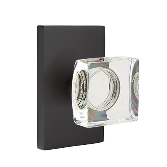 Emtek 5052-MSC-US19 Modern Square Door Knob Dummy Set With Modern Rectangular Rosette Flat Black