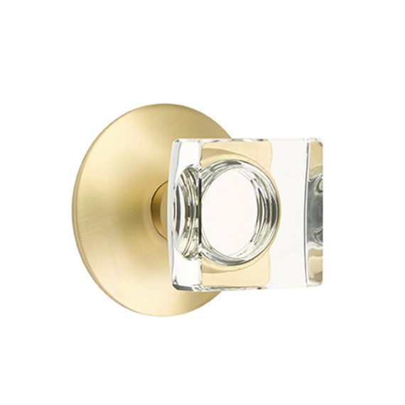Emtek 5057-MSC-US4 Modern Square Door Knob Dummy Set With Modern Rosette Satin Brass
