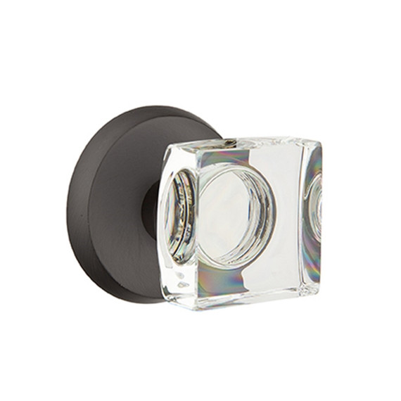 Emtek 7056-MSC-FB Modern Square Crystal Door Knob Dummy Set With Sandcast Bronze #2 Rosette Flat Black