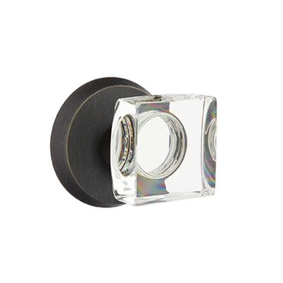 Emtek 7056-MSC-MB Modern Square Crystal Door Knob Dummy Set With Sandcast Bronze #2 Rosette Medium Bronze