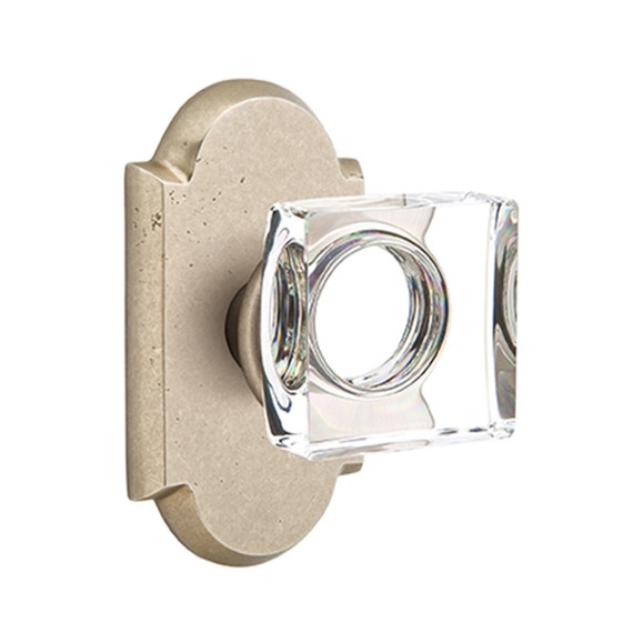 Emtek 7058-MSC-TWB Modern Square Crystal Door Knob Dummy Set With Sandcast Bronze #1 Rosette Tumbled White Bronze