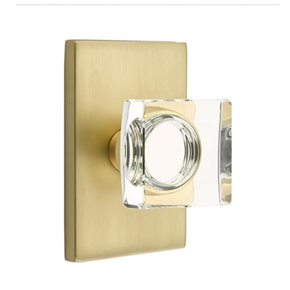 Emtek 5212-MSC-US4 Modern Square Door Knob Privacy Set With Modern Rectangular Rosette Satin Brass