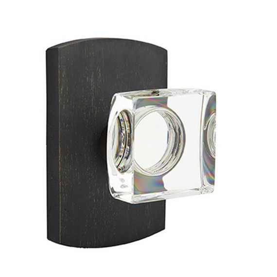 Emtek 7200-MSC-MB Modern Square Crystal Door Knob Privacy Set With Sandcast Bronze #4 Rosette Medium Bronze