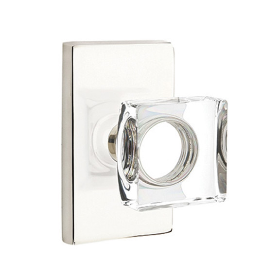 Emtek 5212-MSC-US14 Modern Square Door Knob Privacy Set With Modern Rectangular Rosette Polished Nickel