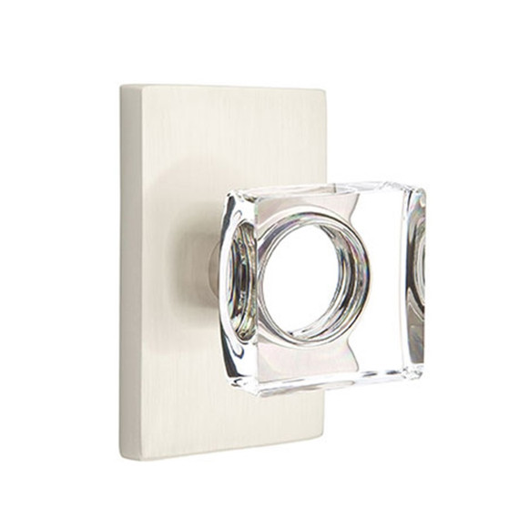 Emtek 5212-MSC-US15 Modern Square Door Knob Privacy Set With Modern Rectangular Rosette Satin Nickel