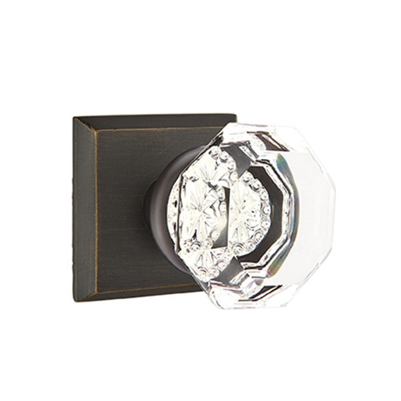 Emtek 7111-MSC-MB Modern Square Crystal Door Knob Passage Set With Sandcast Bronze #6 Rosette Medium Bronze