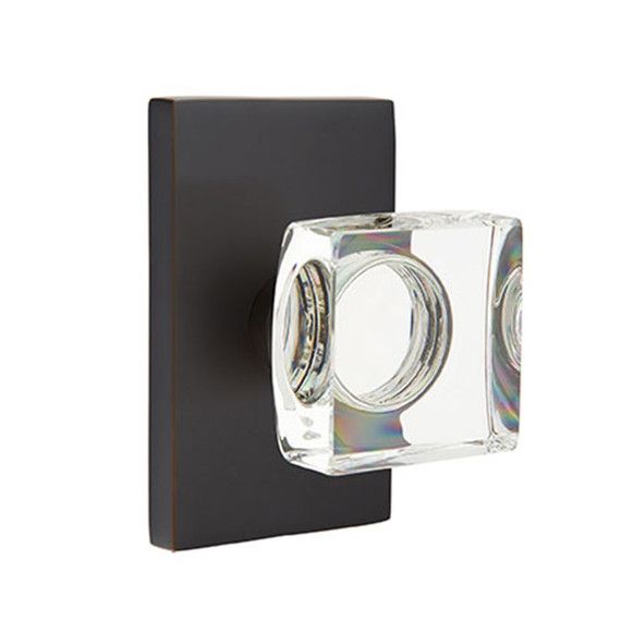 Emtek 5052-MSC-US10B Modern Square Door Knob Dummy Set With Modern Rectangular Rosette Oil Rubbed Bronze