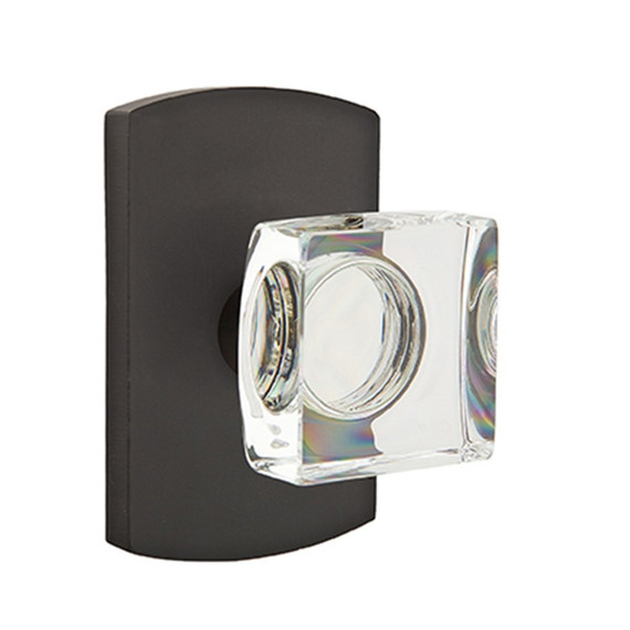 Emtek 7050-MSC-FB Modern Square Crystal Door Knob Dummy Set With Sandcast Bronze #4 Rosette Flat Black